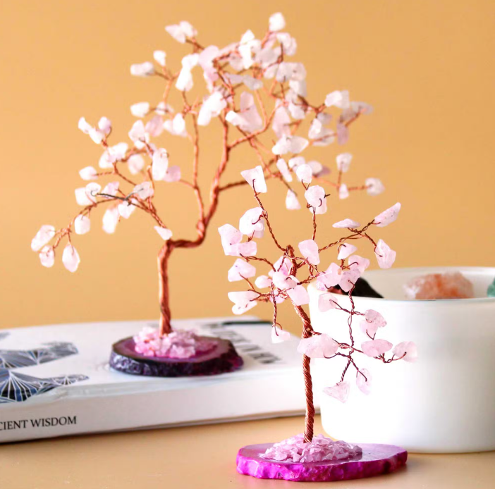 Rose Quartz Gemstone Tree — Rose Agate Base